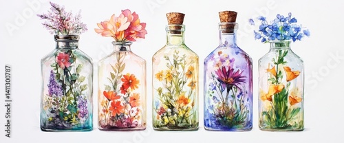 Floral Bottles with Watercolor Effect