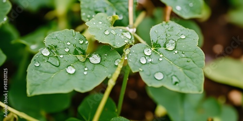 Dewdrops on Lush Green Leaves Nature s Beauty Close Up