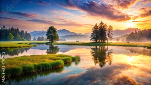 Serene Lake Reflection at Sunset