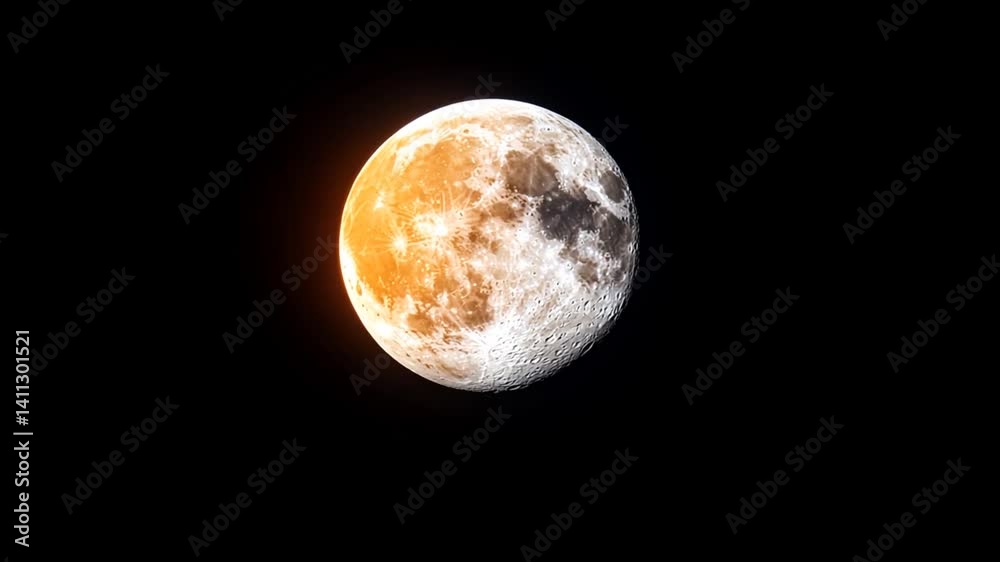 Full moon illuminating the night sky with a warm glow, surrounded by stars and darkness Full moon illuminating the night sky with a warm glow, surrounded by stars and darkness