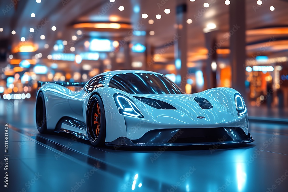 Obraz premium Sleek white supercar at night.
