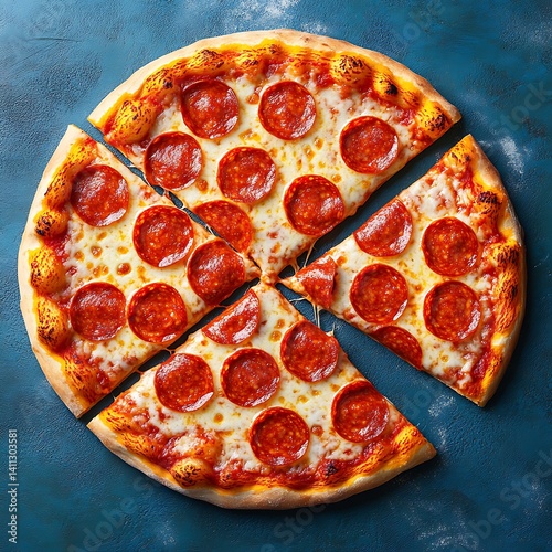 Pepperoni Pizza Slices on Blue Surface