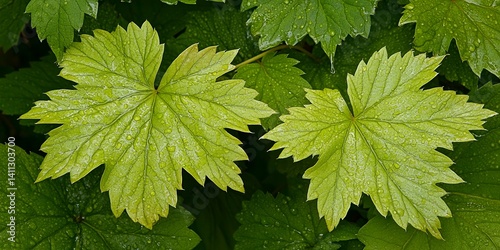 Lush Green Leaves with Dew Drops Nature s Beauty After Rain