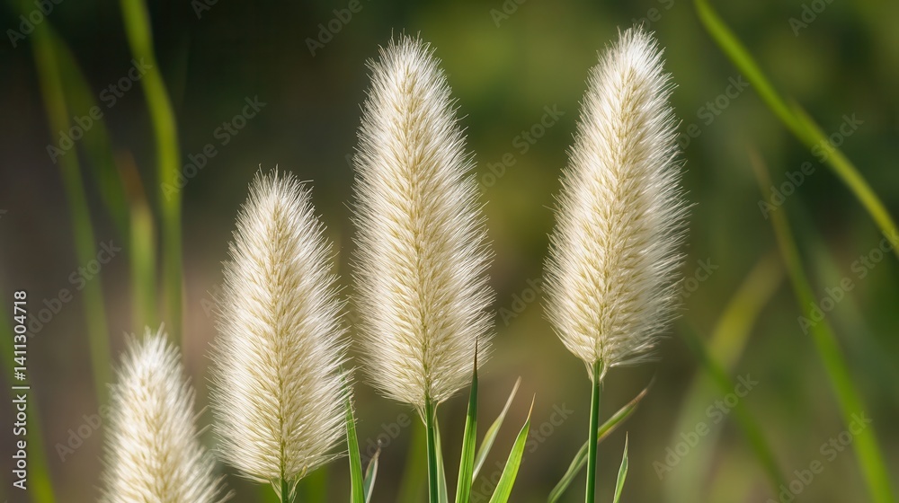 Obraz premium Fluffy, light-cream colored grasses in a garden setting