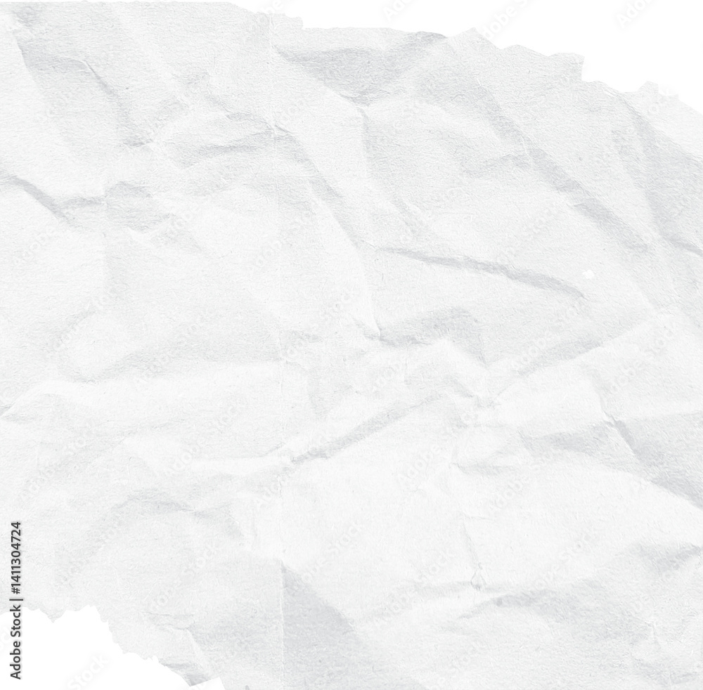Obraz premium Crumpled white torn ripped notepaper sheet texture isolated on transparent background. Crumpled blank paper texture with torn edges