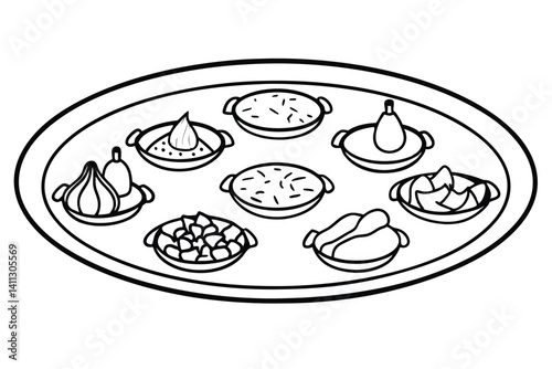  paella line art intricate drawing of a flavorful seafood paella