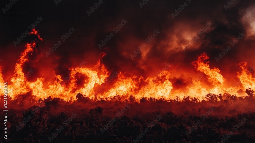 Forest fire raging through brush Forest fire raging through brush