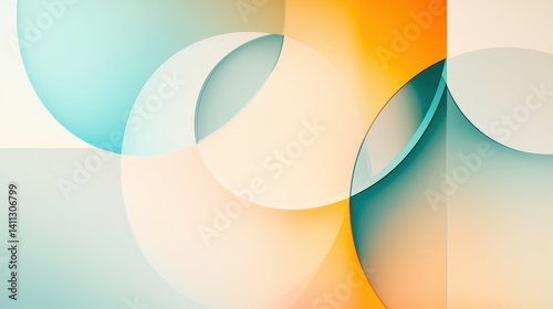 Obraz na płótnie Abstract composition featuring overlapping circles and geometric shapes in soft pastel colors w salonie