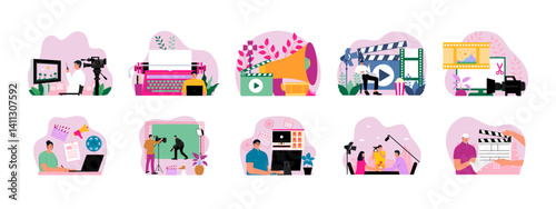 Film Industry set illustration. Flat vector illustration concept.