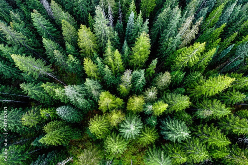 Dense coniferous forest from above Dense coniferous forest from above