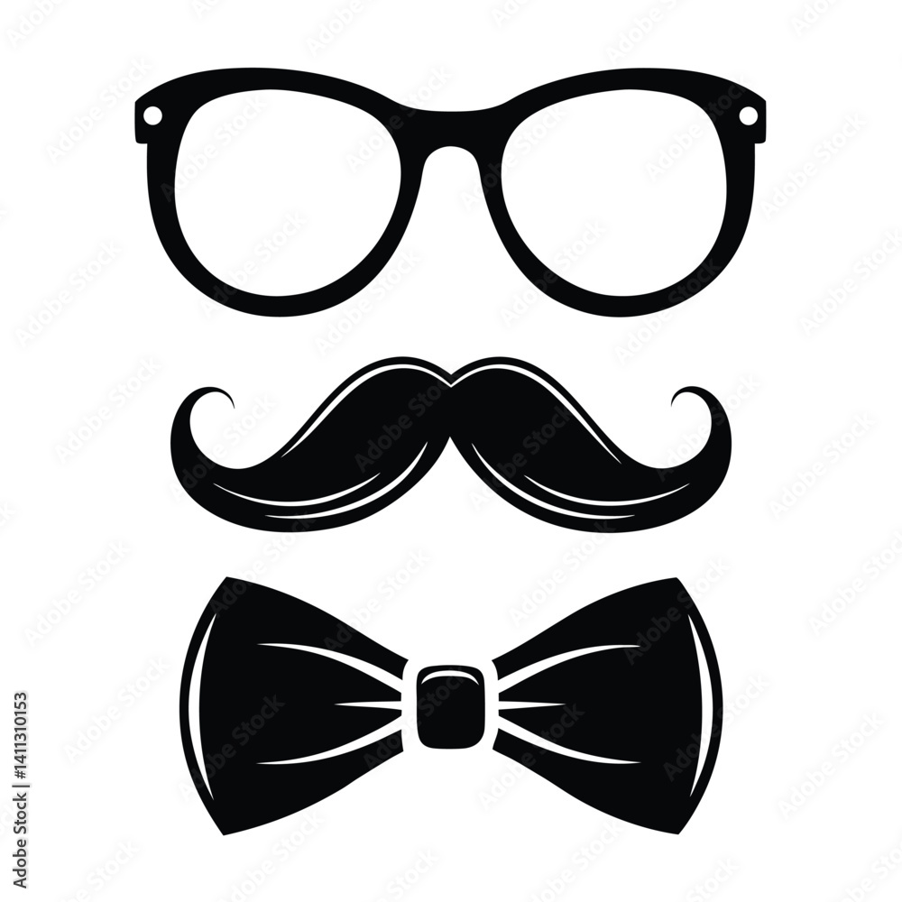 Stylish Glasses, Mustache, and Bowtie Vector.