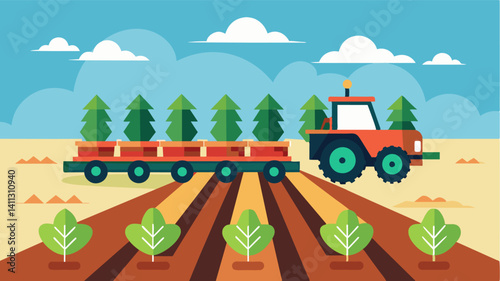 Precision planting machines are equipped with advanced technology that allows for precise seed placement even on steep or irregular terrain maximizing the use of land for farming.. Vector illustration