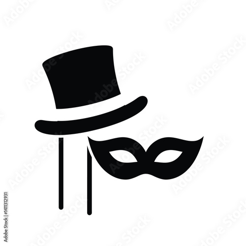 Icon Of Masquerade Ball Celebration With Top Hat And Venetian Mask