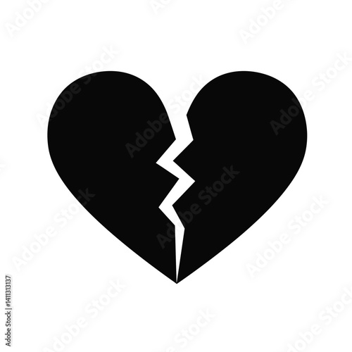 Broken heart silhouette. This image shows a heart shape with intersecting lines creating a broken or fragmented appearance. Vector clipart black illustration design.