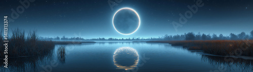 moon halo wetland night,
