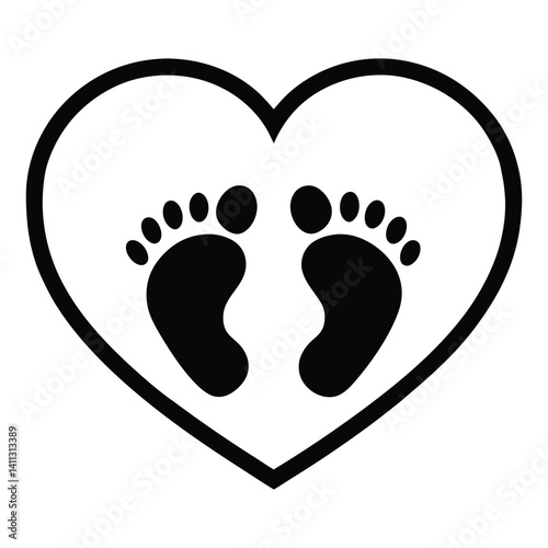 Cute and minimalist line art baby footprint inside a heart shape symbolizing love and care