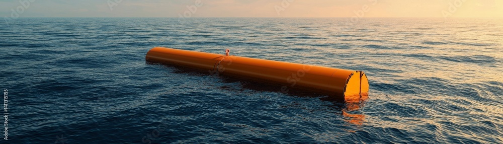 Marine Restoration and Ocean Conservation for a Sustainable Future, A floating orange object in calm blue waters during sunset.