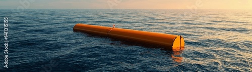 Obraz na płótnie Marine Restoration and Ocean Conservation for a Sustainable Future, A floating orange object in calm blue waters during sunset. w salonie
