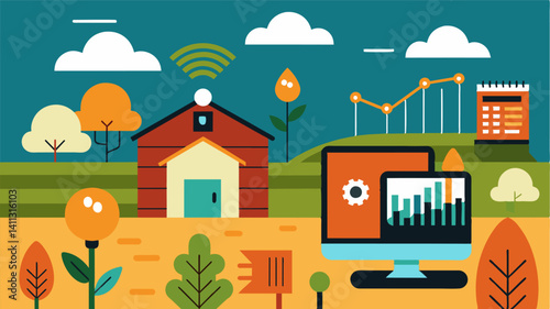 By using machine learning algorithms a farm management platform analyzes historical data to predict crop yields and help farmers plan for the future.. Vector illustration