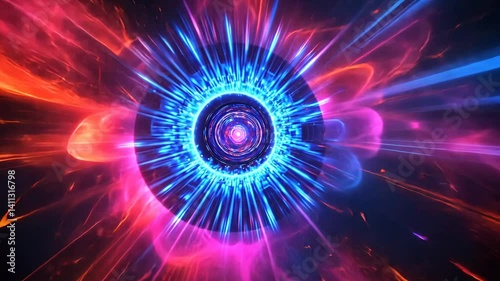 Energetic vortex tunnel animation with vibrant neon glowing light effect