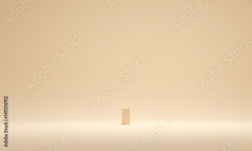 A single block in an empty room.