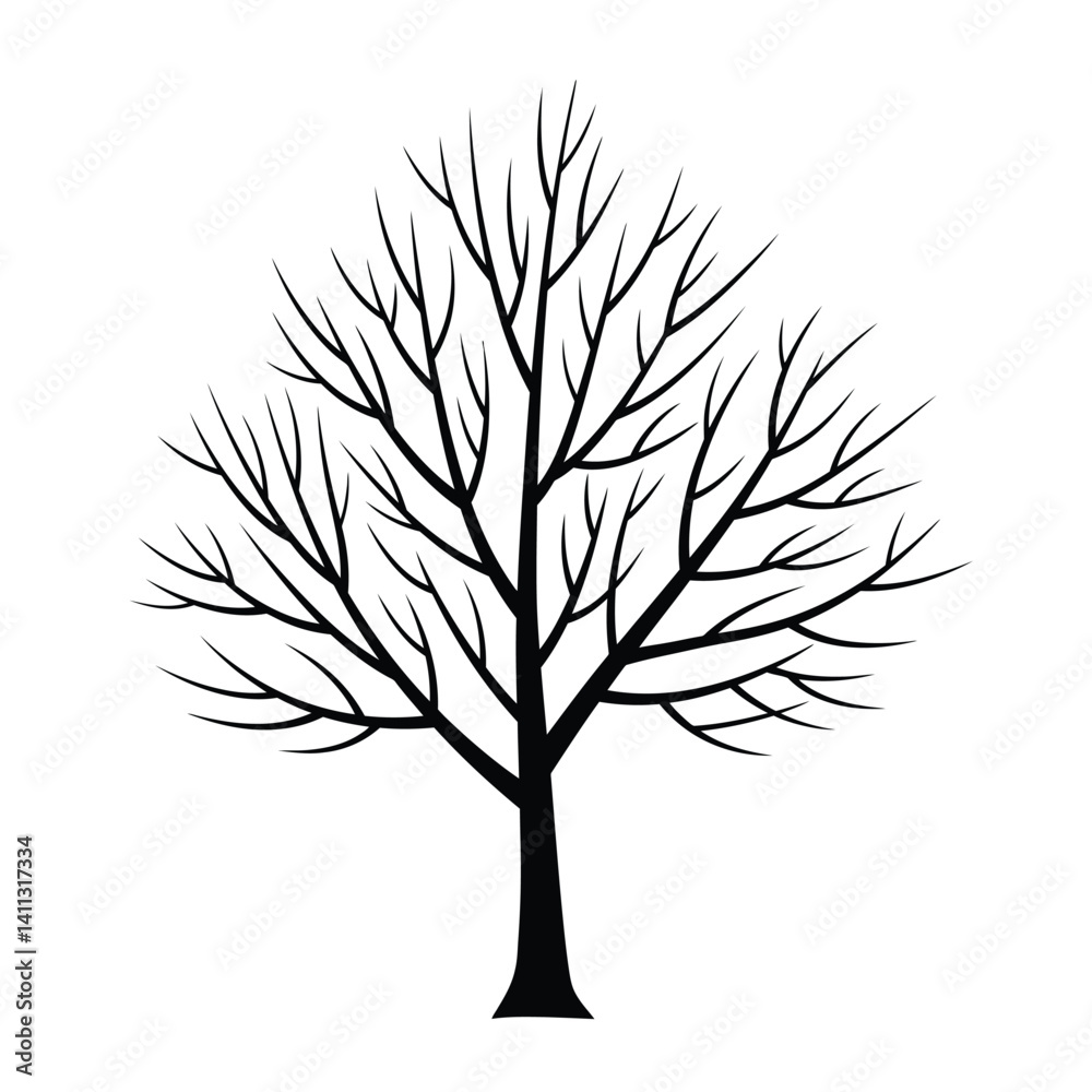 Obraz premium Bare Tree Silhouette Vector Illustration On White Background For Winter Designs