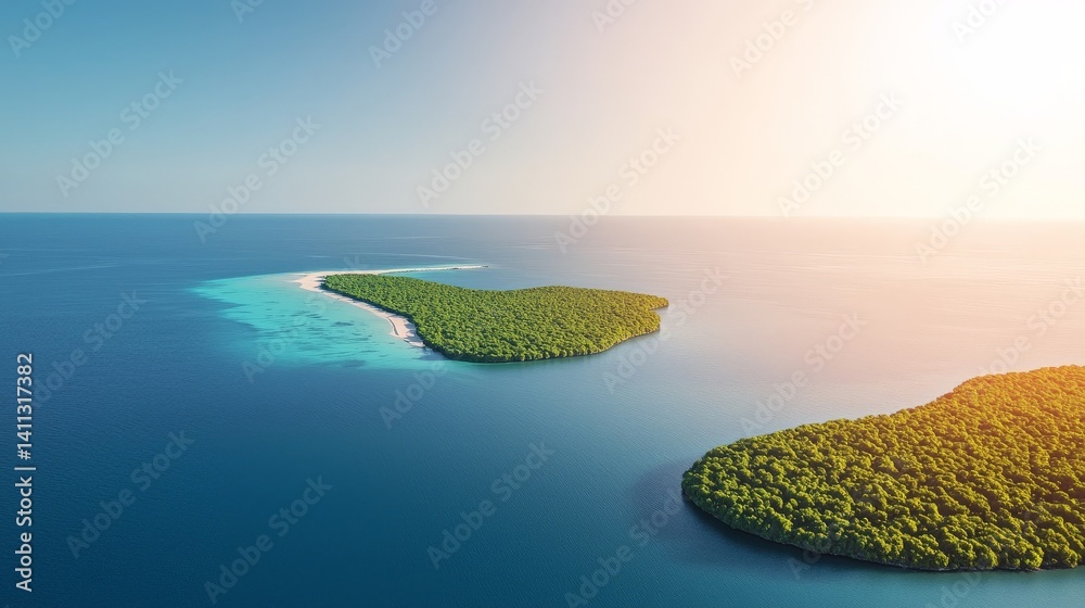 Marine Restoration and Ocean Conservation for a Sustainable Future, A serene aerial view of tropical islands amidst clear blue waters.