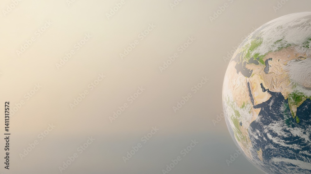 Marine Restoration and Ocean Conservation for a Sustainable Future, A minimalistic depiction of Earth with a soft, muted background.