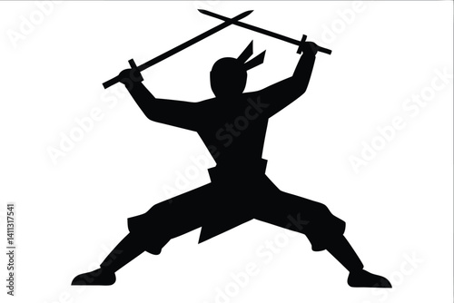 ninja stance fighting pose silhouette vector