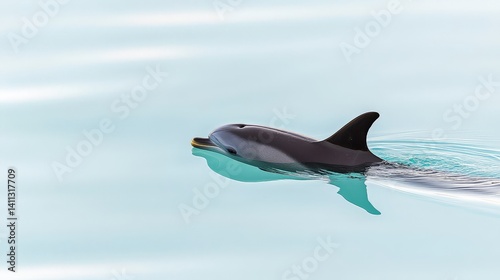 Obraz na płótnie Marine Restoration and Ocean Conservation for a Sustainable Future, Dolphin swimming gracefully in calm blue waters, showcasing its sleek body and playful nature. w salonie