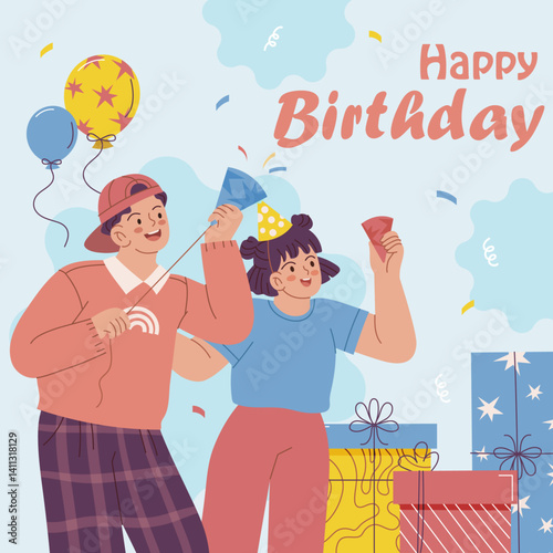 Colorful Kids Birthday Bash Vector