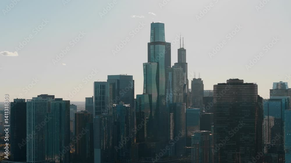 Aerial view of the sunlit Chicago downtown City skyline background. Beautiful sunny day Chicago Aerial view of the sunlit Chicago downtown City skyline background. Beautiful sunny day Chicago