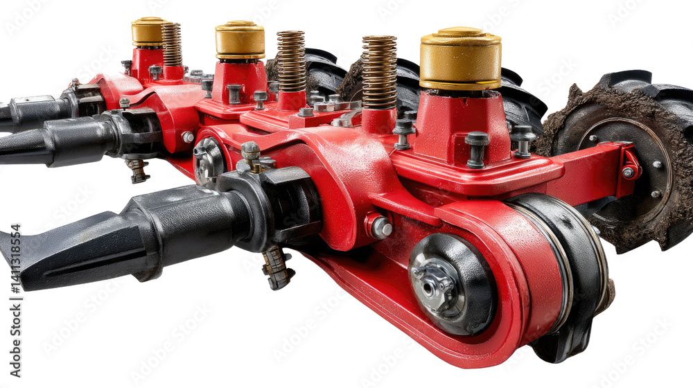 Industrial Machinery Components: A striking shot highlighting the precision and intricate details of agricultural machinery parts, showcasing the power of engineering and manufacturing excellence. Industrial Machinery Components: A striking shot highlighting the precision and intricate details of agricultural machinery parts, showcasing the power of engineering and manufacturing excellence.
