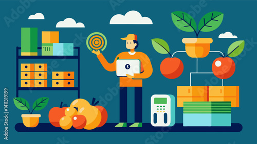 Obraz na płótnie Smart inventory management systems that use AI to track and predict crop inventory levels ensuring a steady supply of fresh produce for consumers.. Vector illustration w salonie