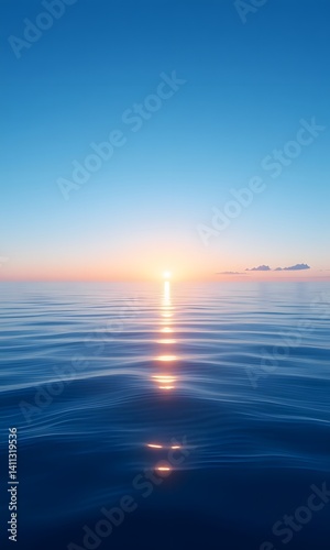 A smooth ocean at sunset.