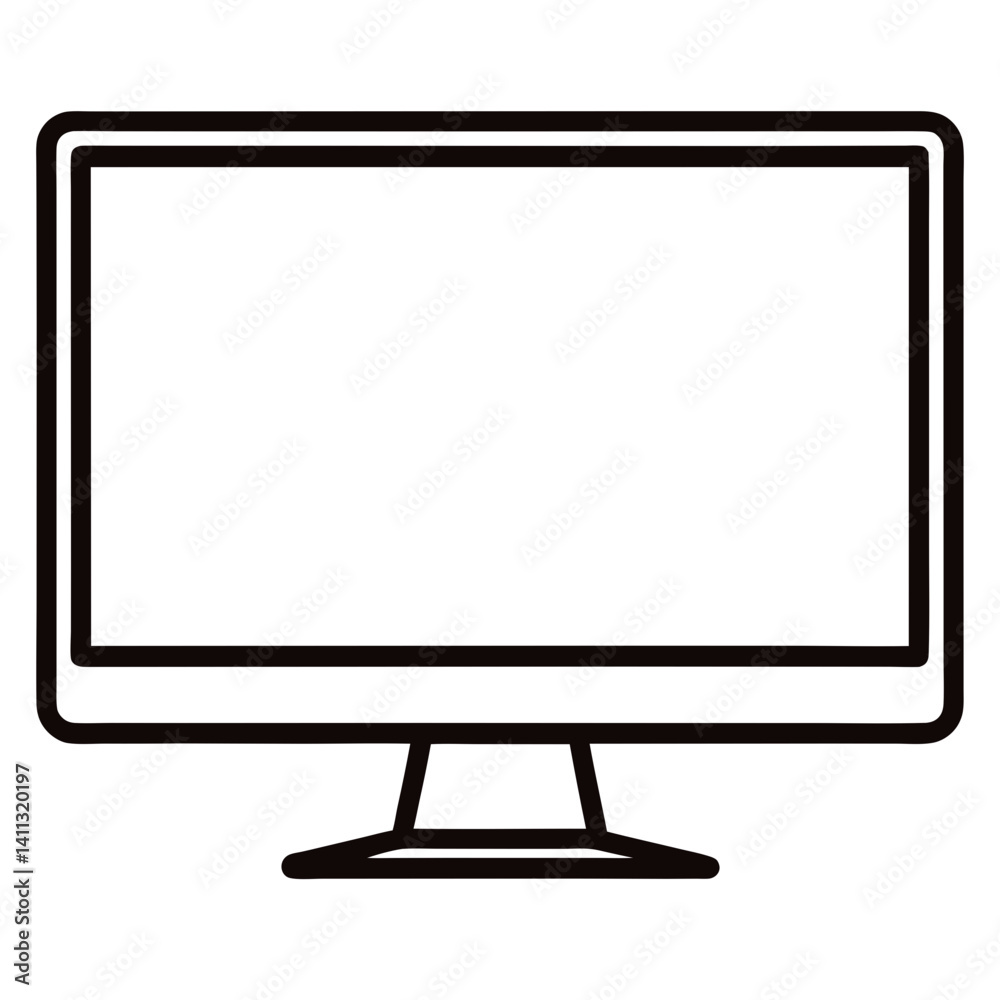 Simple outline illustration of a desktop computer monitor with a blank screen, ideal for digital workspace, office setups, and technology-related designs. Simple outline illustration of a desktop computer monitor with a blank screen, ideal for digital workspace, office setups, and technology-related designs.