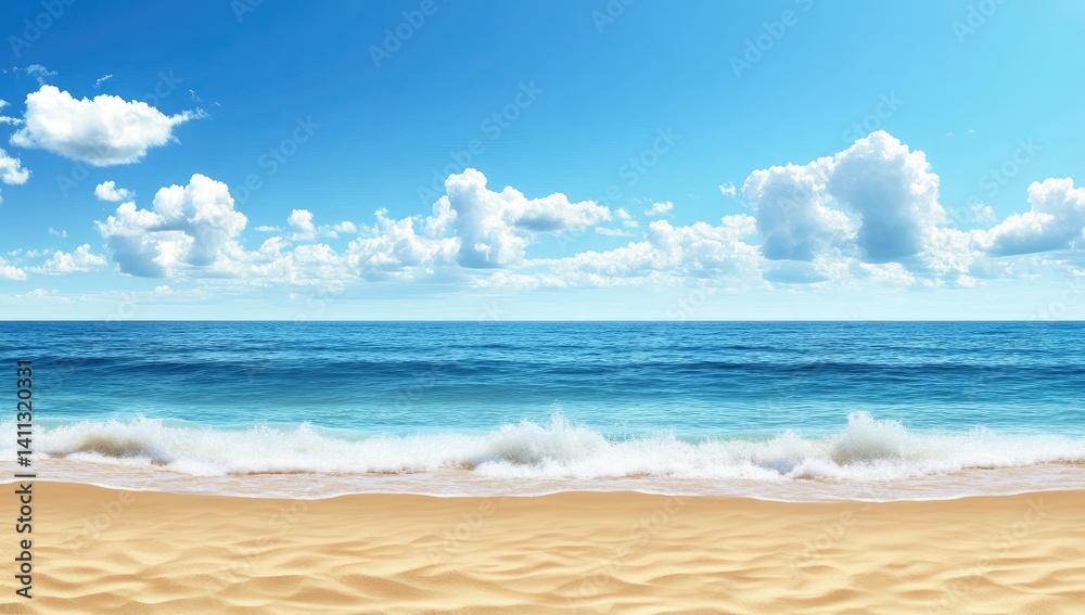 Sunny beach scene with clear sky and ocean waves Sunny beach scene with clear sky and ocean waves