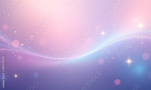 A soft pink and blue background with stars.