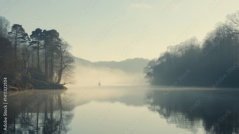 Fototapeta premium Misty morning on a tranquil lake