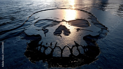 Mysterious Skull Formation on Water Surface at Sunset Nature Photography Calm Environment Aerial View Intriguing Concept