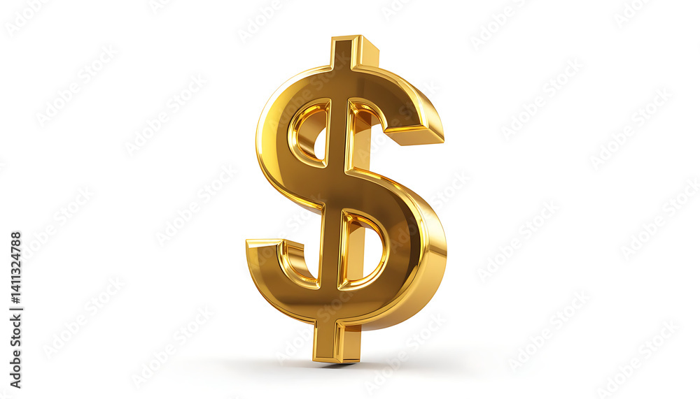 Dollar Gleaming Golden Dollar Sign, Isolated on White, Financial Symbolism. Dollar Gleaming Golden Dollar Sign, Isolated on White, Financial Symbolism.