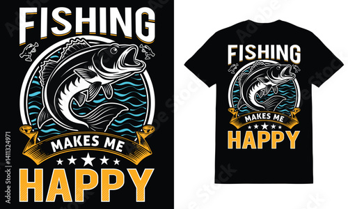 Wallpaper Mural Fishing Make Me Happy T-Shirt Design. Torontodigital.ca