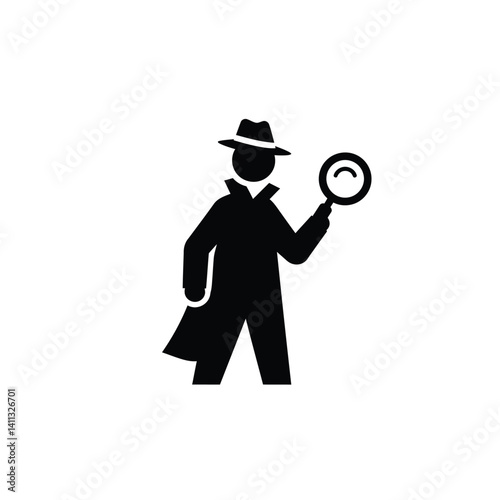 Detective With Magnifying Glass Icon Sleuth Silhouette Investigation Concept