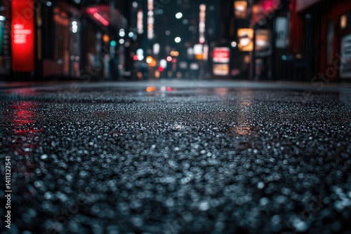 Wet city street at night photo