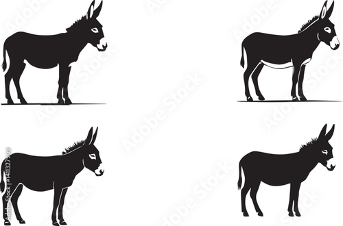 Black donkey animal silhouette farm mammal livestock equine mule burro beast pack animal quadruped sillhute vector