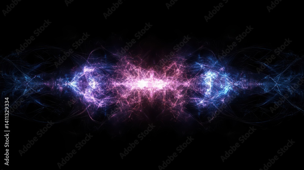 Fototapeta premium Abstract Energy Beam with Blue and Purple Light on Black Background