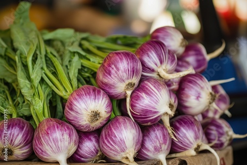 Purple bulbs with green leaves photo