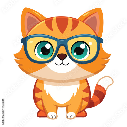 Cute orange tabby kitten wearing glasses