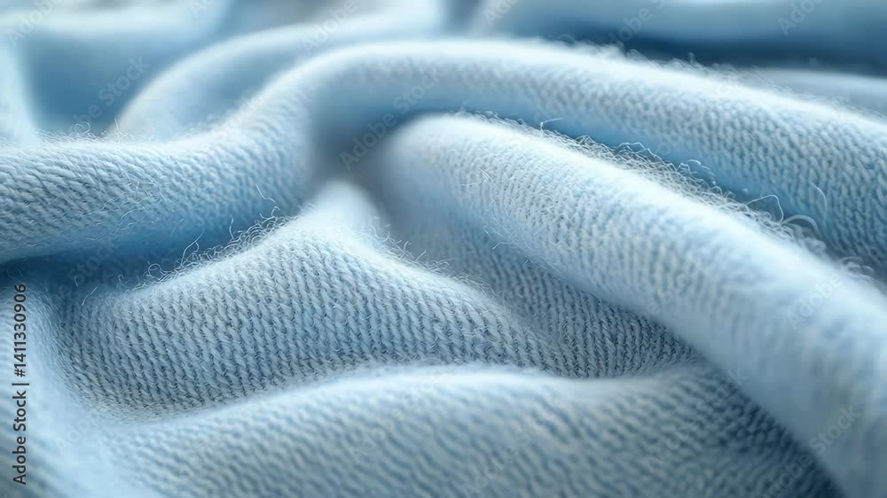 Close-up of soft blue fabric, showcasing elegant texture and warmth.