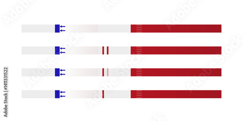 Pregnancy test strips showing different hCG hormone levels